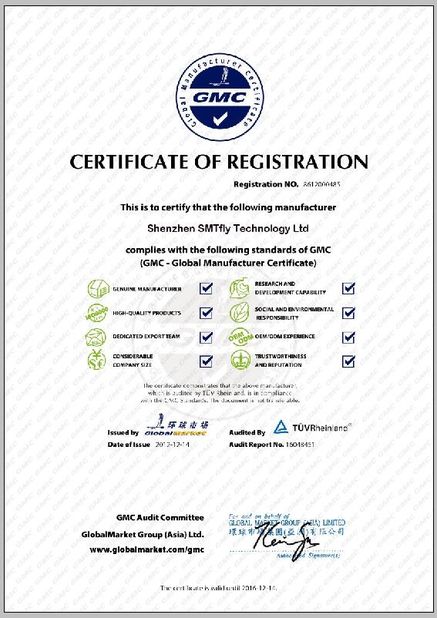 China Shenzhen SMTfly Electronic Equipment Manufactory Limited zertifizierungen